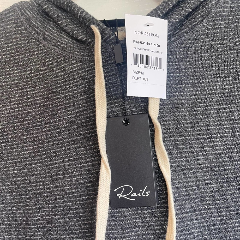 Rails Smith Striped Pullover Hoodie Long Sleeve Black Men's Size Medium NWT - Picture 8 of 10